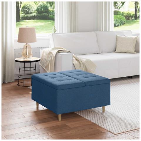 Pouf contenitore con cuscino Blu 80 x 80 x 45 cm Tessuto - Foto 2