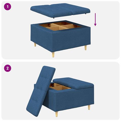 Pouf contenitore con cuscino Blu 80 x 80 x 45 cm Tessuto - Foto 9