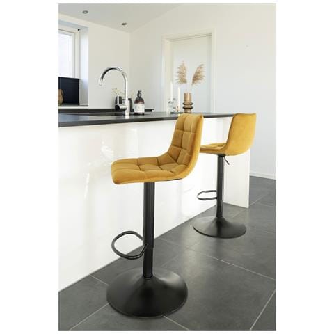 Set 2 Sgabelli Da Bar Middelfart In Velluto Giallo Senape Con Base Nera - Foto 6