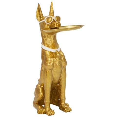 Scultura Cane Pit Svuotatasche Medio In Resina Dorata - Foto 1