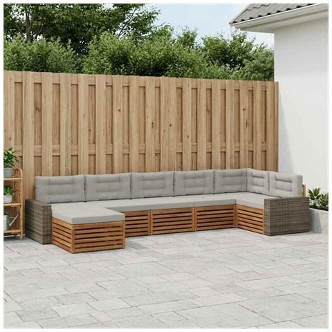 Set di divani da esterno 7 pcs Naturale e Grigio Chiaro - Foto 2