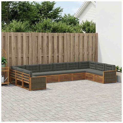 Set divani con cuscino 10 pcs Legno di Acacia Massello - Foto 2