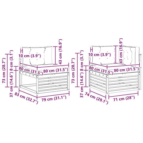 Set divani con cuscino 10 pcs Legno di Acacia Massello - Foto 9