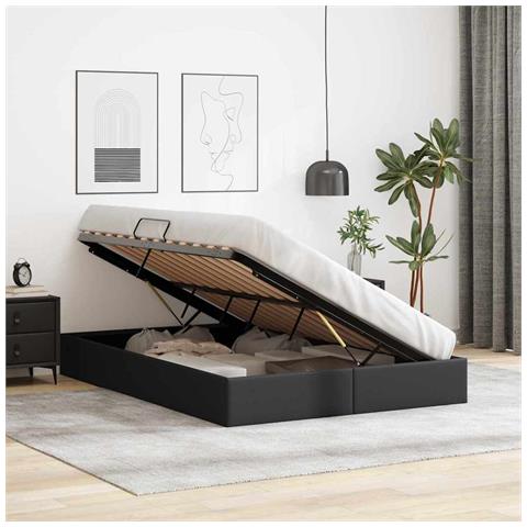 Letto con Contenitore Nero 153 x 203 cm Similpelle - Foto 2