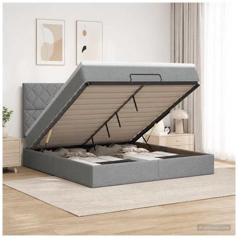 Letto con contenitore LED e materasso Grigio Chiaro - Foto 2
