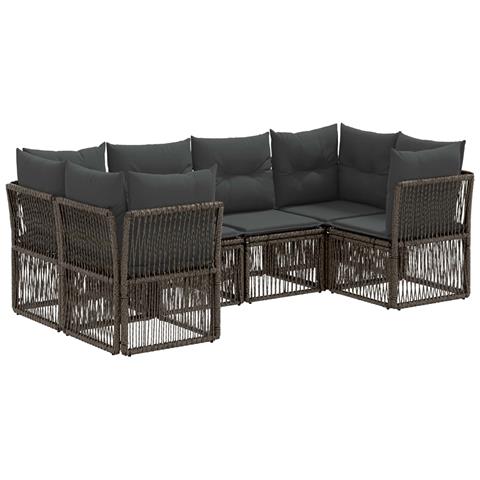Set Divano da Giardino 6 pz 6-Numero di posti Grigio polyrattan - Foto 1