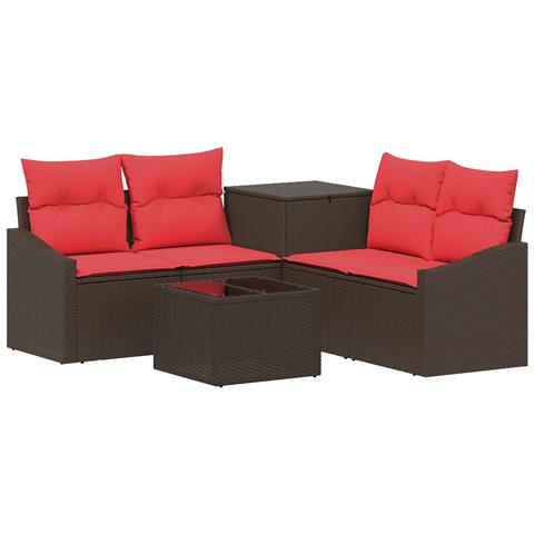 Set di divani 6 pz Marrone e Rosso Rattan sintetico e Acciaio - Foto 1