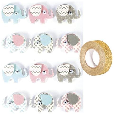 12 Adesivi 3d Elefanti 4,3 Cm + Washi Tape Dorato 5 M - Foto 2