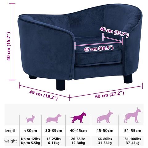 Divano per Cani Blu 69x49x40 cm in Peluche - Foto 9