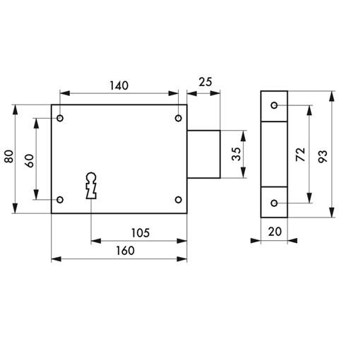 Serratura Orizzontale Da Applicare Con Chiave Per Porta Di Cantina, Solo Catenaccio, Destra, Asse 105mm, 160x80mm, Nero, 1 Chiave - - Foto 2