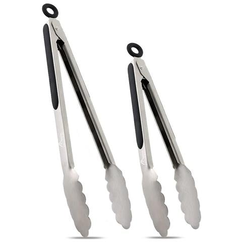 HTN Pinze Da Cucina In Acciaio Inossidabile Set Da 2 - 9 E 12 Bloccaggio Per Le Pinze Di Cibi Metallici Non Slip (nero) HTN Pinze Da Cucina In Acciaio Inossidabile Set Da 2 - 9 E 12 Bloccaggio Per Le Pinze Di Cibi Metallici Non Slip (nero)