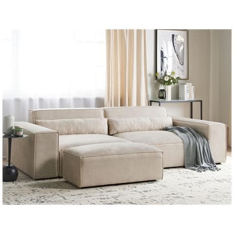 Divano Modulare Hellnar Velluto Beige Chiaro Con Ottomana 2 Posti - Foto 1