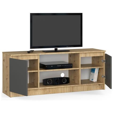 Mobiletto TV, 2 ante, 140x40x55 cm, Colore Quarcia Artisan e Grigia Grafite - Foto 2