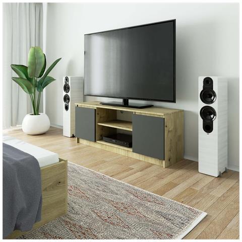 Mobiletto TV, 2 ante, 140x40x55 cm, Colore Quarcia Artisan e Grigia Grafite - Foto 4