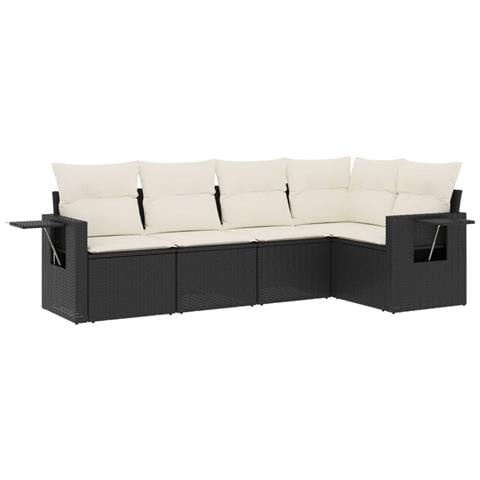 Set Divani Da Giardino 5 Pz Con Cuscini In Polyrattan Nero - Foto 2