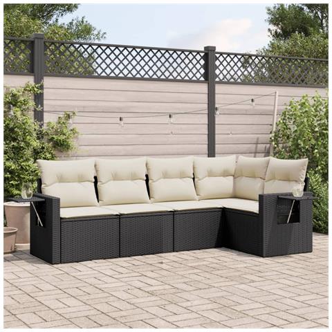 Set Divani Da Giardino 5 Pz Con Cuscini In Polyrattan Nero - Foto 1