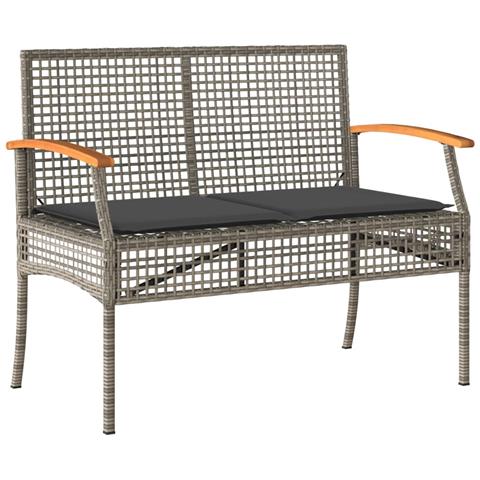 Panca Da Giardino Con Cuscino Grigia Polyrattan E Legno Acacia - Foto 2