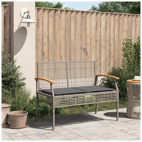 Panca Da Giardino Con Cuscino Grigia Polyrattan E Legno Acacia - Foto 3