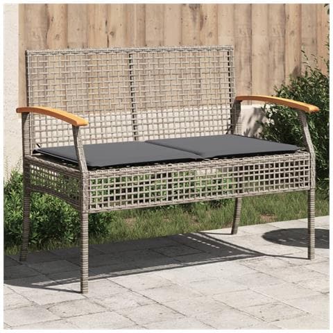 Panca Da Giardino Con Cuscino Grigia Polyrattan E Legno Acacia - Foto 1