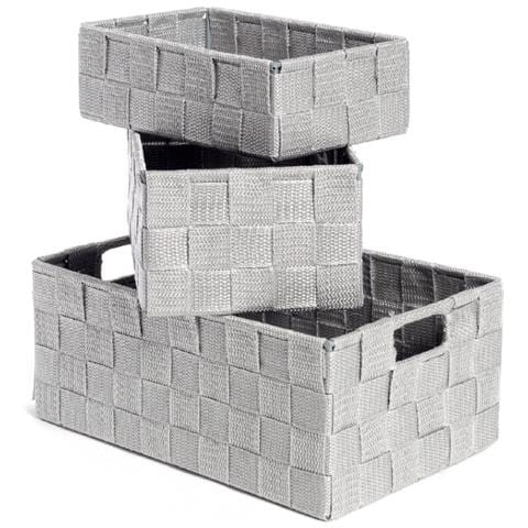 Set 3 Pezzi Contenitore Rattan Great Con Maniglie Decorativo Cestino Portaoggetti Great Grigio - Foto 1