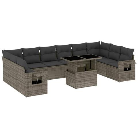 Set Divani Da Giardino 11 Pz Con Cuscini In Polyrattan Grigio - Foto 2