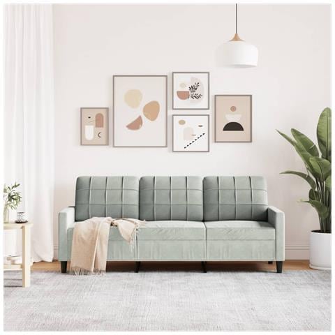 Divano A 3 Posti Grigio Chiaro 180 Cm In Velluto - Foto 3