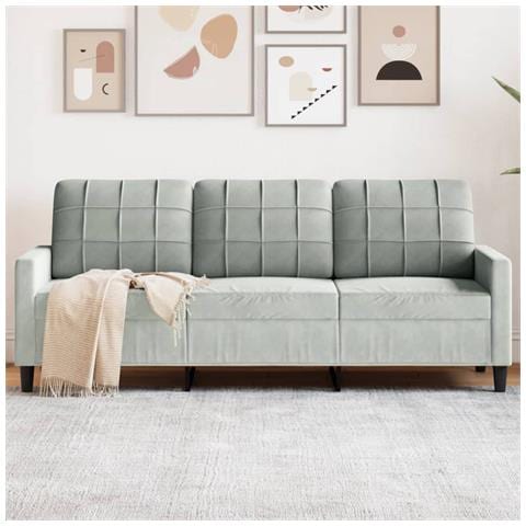 Divano A 3 Posti Grigio Chiaro 180 Cm In Velluto - Foto 1