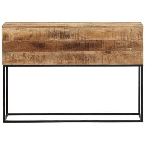 Tavolo Consolle 110x30x75cm Legno Massello Mango Grezzo E Ferro - Foto 2