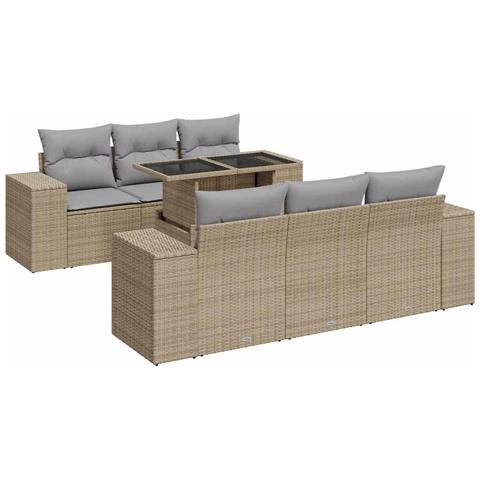 Set Divani Da Giardino 7 Pz Con Cuscini Beige In Polyrattan - Foto 2