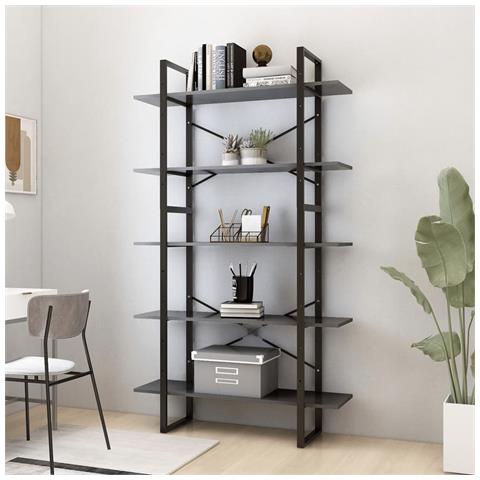 Lusso Casadino - Libreria A 5 Ripiani Grigia 100x30x175 Cm In Legno Multistrato - Foto 6