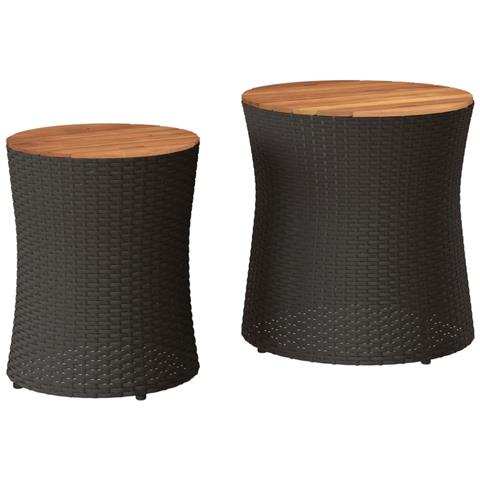 Tavolini da Giardino 2 pz con Piano in Legno Neri in Polyrattan - Foto 1