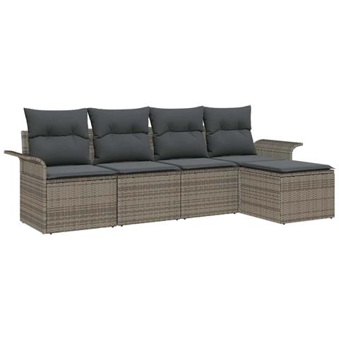 Set da giardino 5 pezzi con cuscini in polyrattan grigio - Foto 1