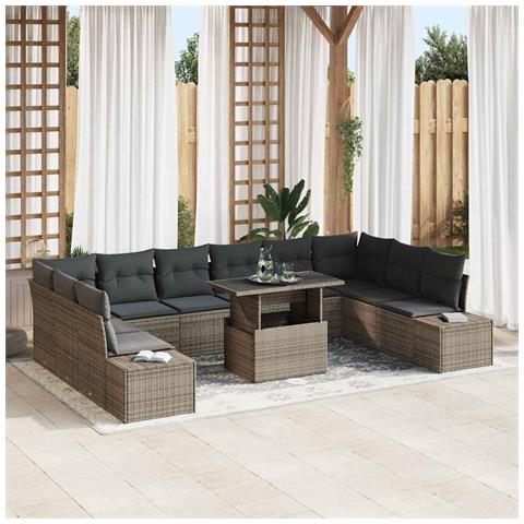 Set di divano da giardino con cuscini da 11 pezzi Grigio in Vimini - Foto 2