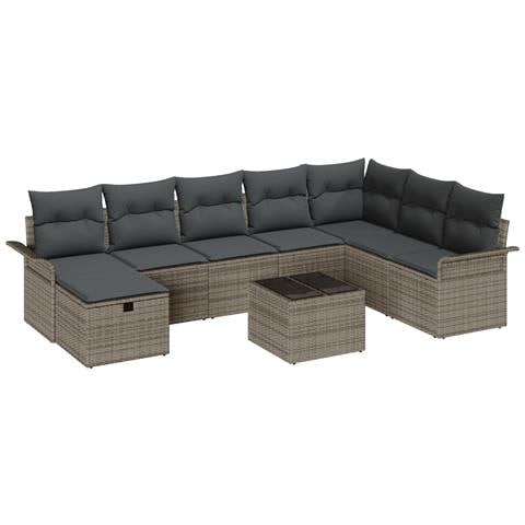 Set Divano da Giardino 9 Pezzi con Cuscini Grigio Rattan Sintetico - Foto 1