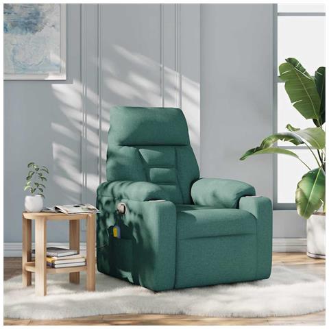 Poltrona Massaggiante Reclinabile Verde Scuro in Tessuto - Foto 2