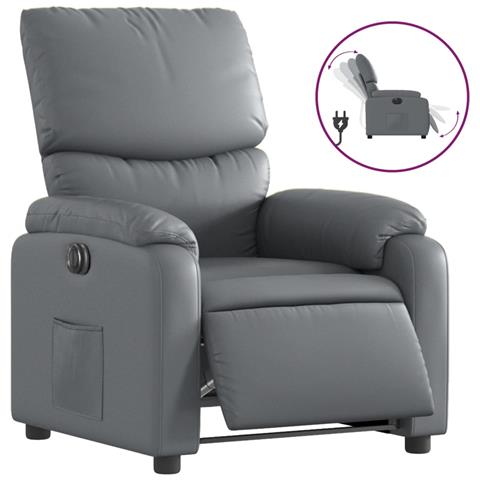 Poltrona Reclinabile Elettrica Grigia in Similpelle - Foto 1