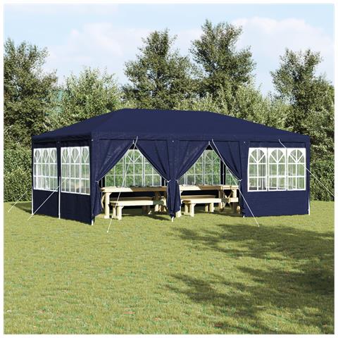 Tenda da festa con 10 pannelli laterali blu 6x4 m in PE - Foto 2