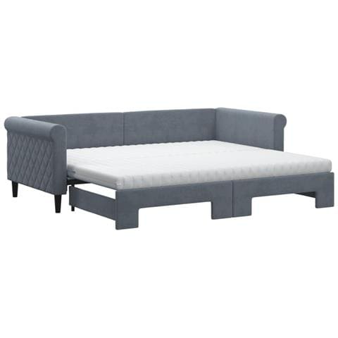 Divano Letto Estraibile Materassi Grigio Scuro 90x200cm Velluto - Foto 1