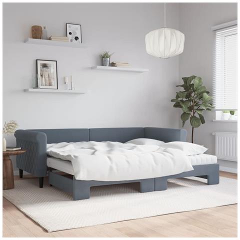 Divano Letto Estraibile Materassi Grigio Scuro 90x200cm Velluto - Foto 2