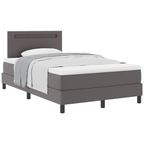 Letto a Box Spring con Materasso Grigio Matrimoniale in Faux Pelle, Testiera Design Semplice Grigia 100 cm in Faux Pelle - Foto 1