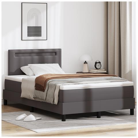 Letto a Box Spring con Materasso Grigio Matrimoniale in Faux Pelle, Testiera Design Semplice Grigia 100 cm in Faux Pelle - Foto 2