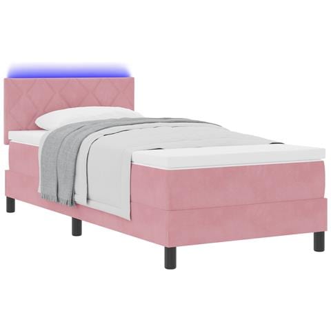 Letto Box Spring  con Materasso e LED Rosa 100x200 cm in Velluto - Foto 1