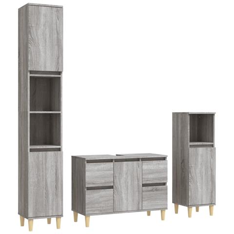 Set Mobili da Bagno 3 pz Grigio Sonoma in Legno Multistrato - Foto 1