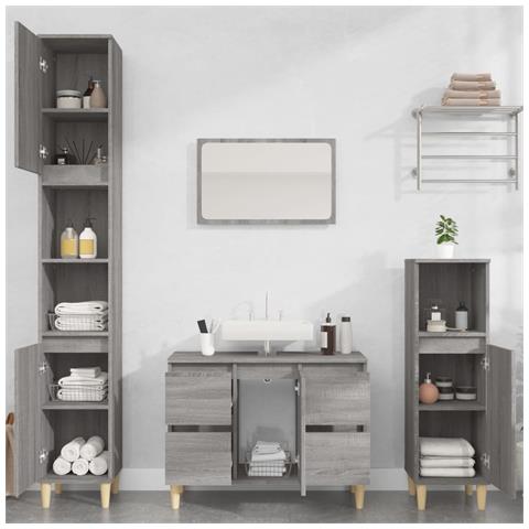Set Mobili da Bagno 3 pz Grigio Sonoma in Legno Multistrato - Foto 2