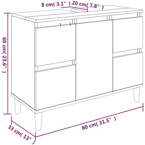 Set Mobili da Bagno 3 pz Grigio Sonoma in Legno Multistrato - Foto 9