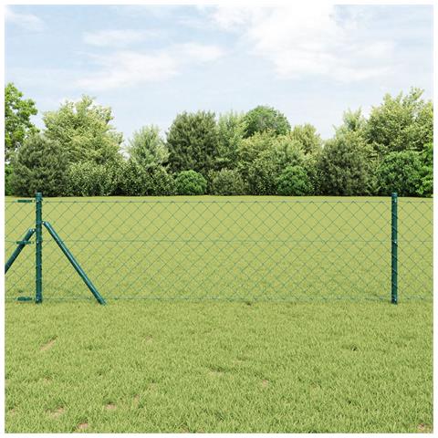 Recinzione a Maglie Metalliche con 13 Pali 0.6x25 m Acciaio Zincato Verde - Foto 2