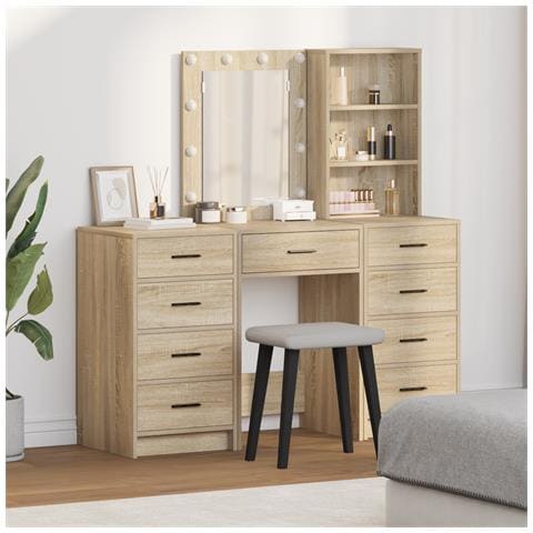 Set da Toeletta di 3 Pezzi vitaXL con LED in Legno Ingegnerizzato Rovere Sonoma - Foto 2