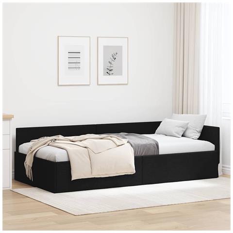 Cornice del letto ad angolo con testiera Nero 90 x 200 cm - Foto 2