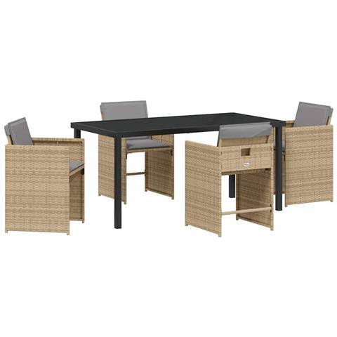 Set da Pranzo per Giardino con cuscino 5 pcs Beige Poly Rattan - Foto 1