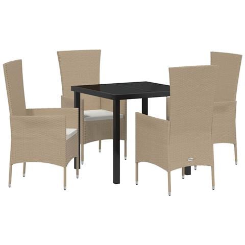 Set da Pranzo per Giardino con cuscino 5 pcs Beige polyrattan - Foto 1